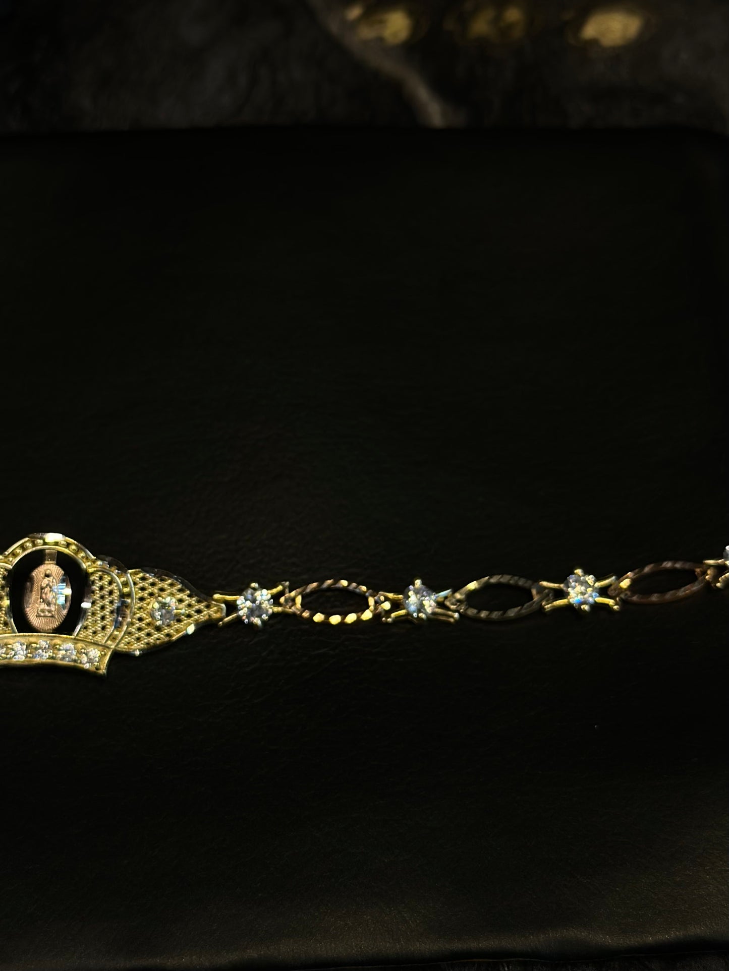 14K CZ Stones Tri-Color Crown Women Bracelet
