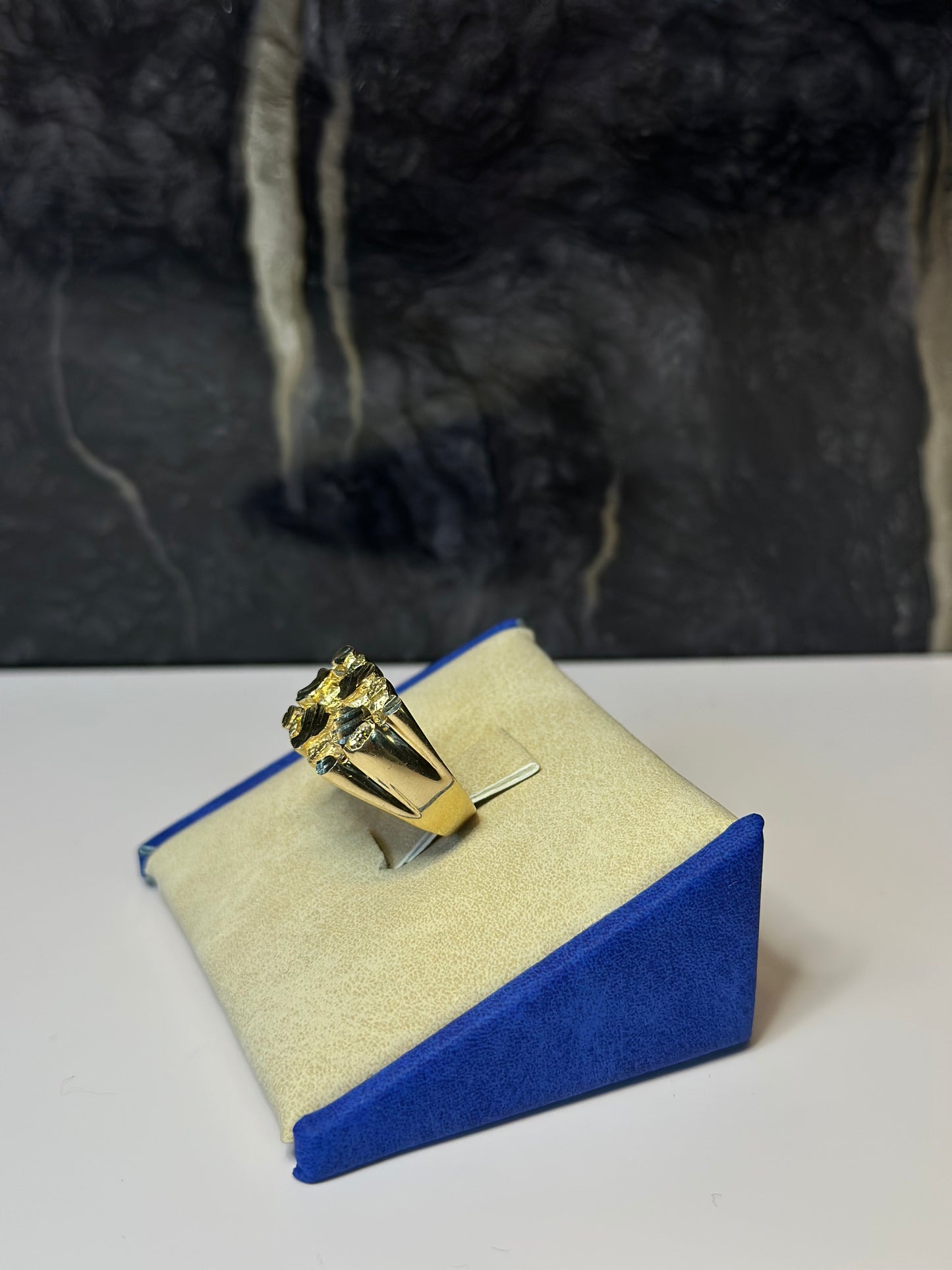 14K Rectangle 3D Nugget Men Ring