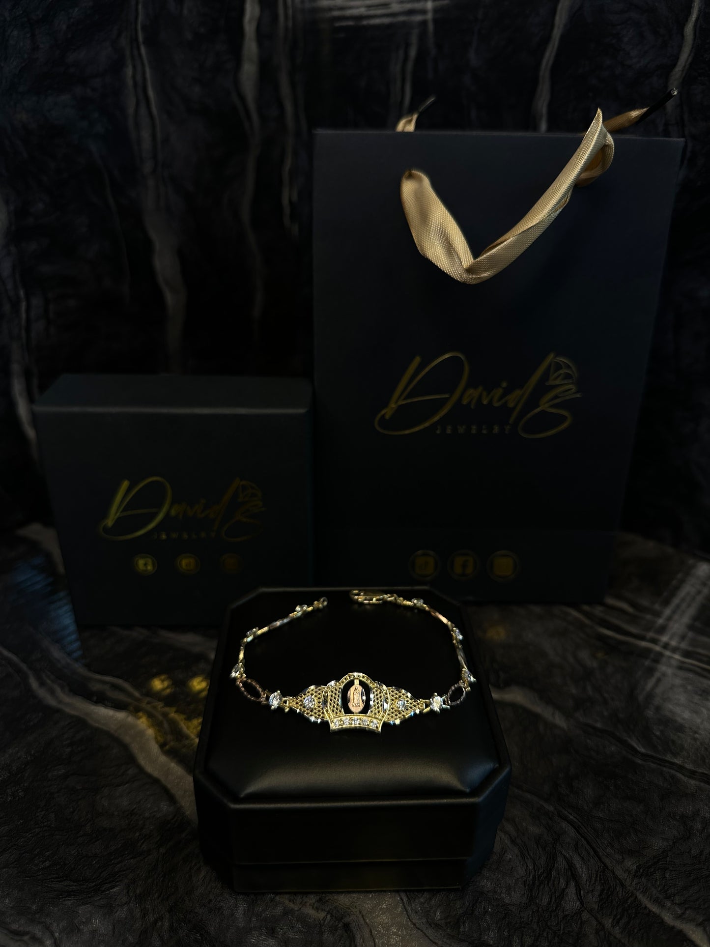14K CZ Stones Tri-Color Crown Women Bracelet