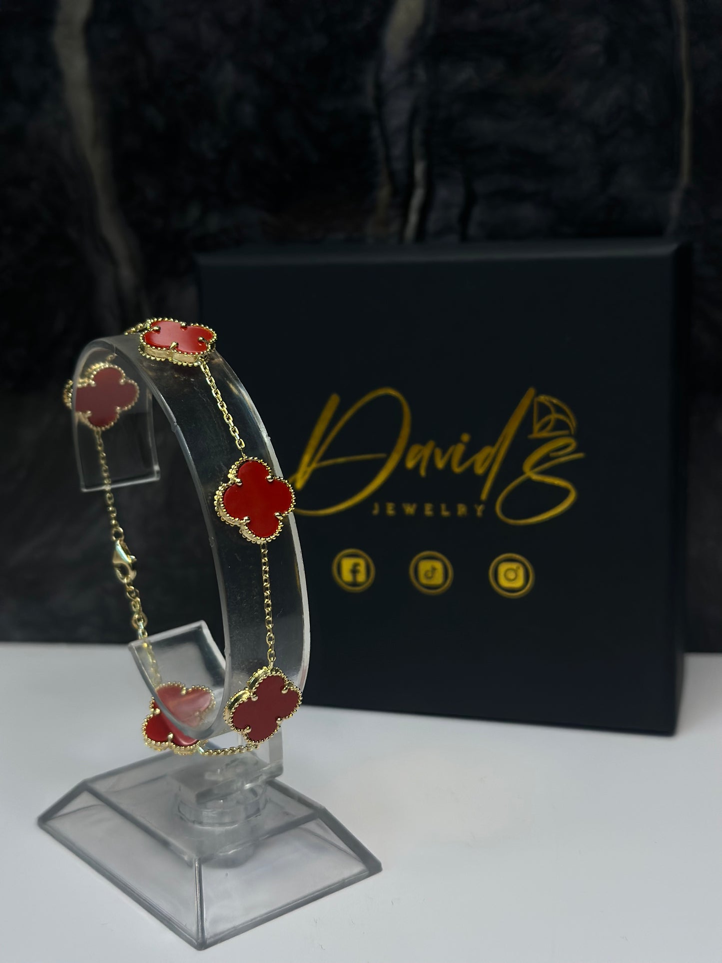 14K Red Clover Adjustable Bracelet