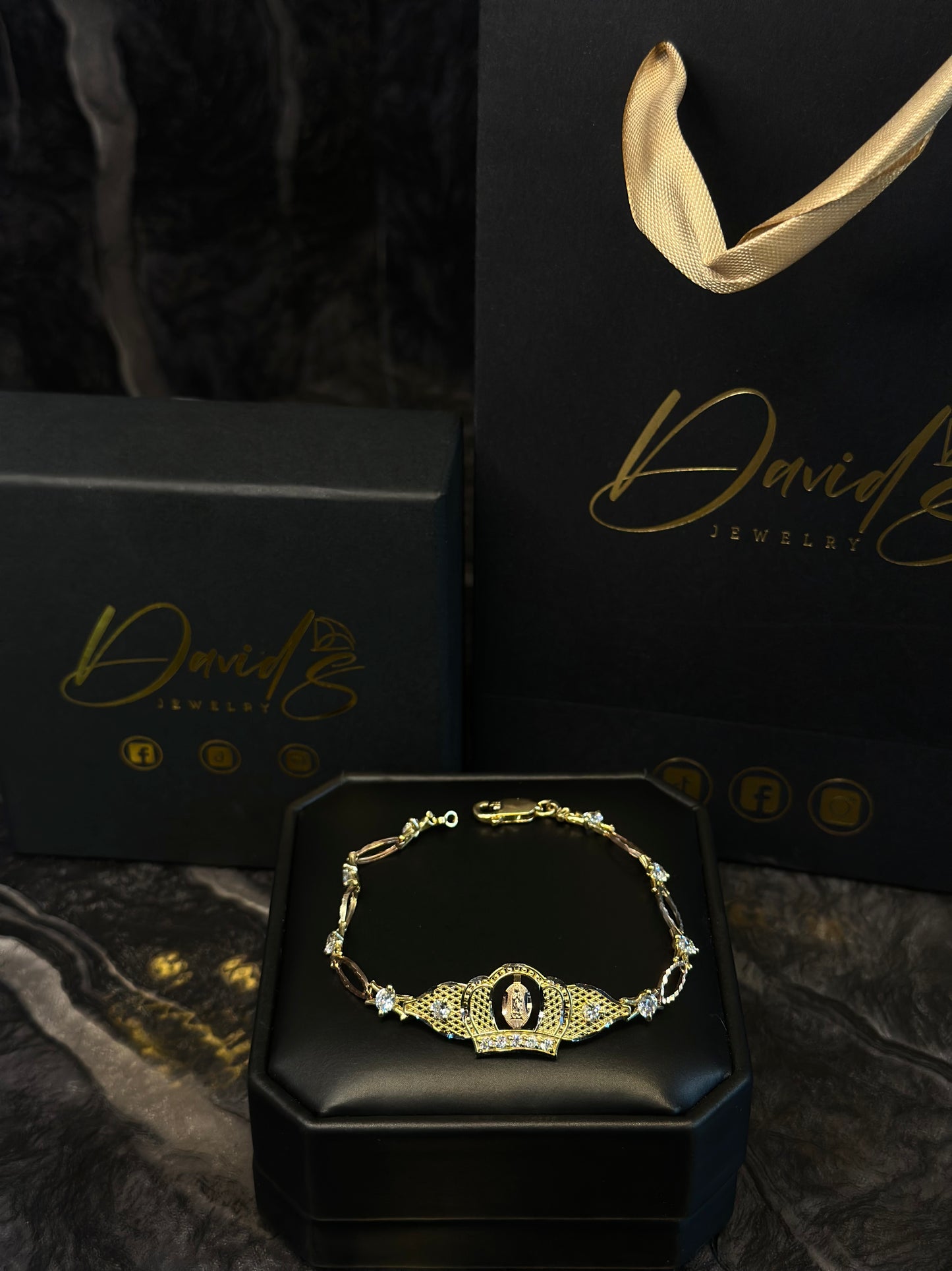 14K CZ Stones Tri-Color Crown Women Bracelet