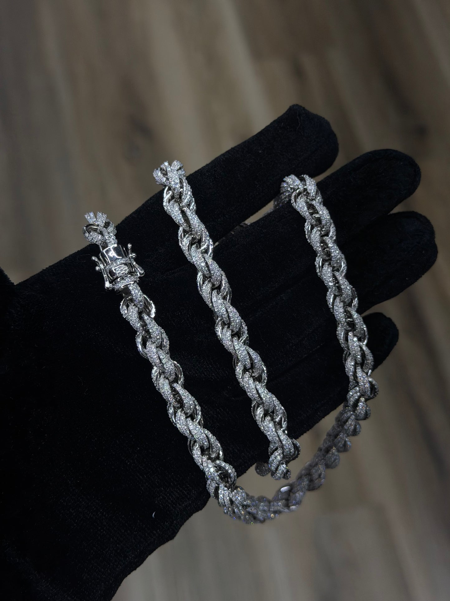 22" 8.5mm Silver Moissanite Rope Chain