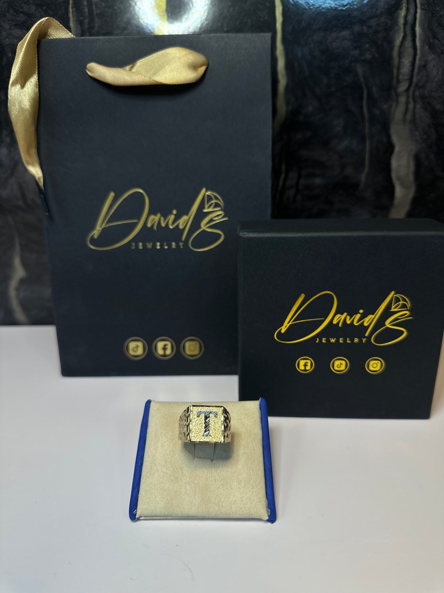 14K Initial “T” Nugget Men Ring