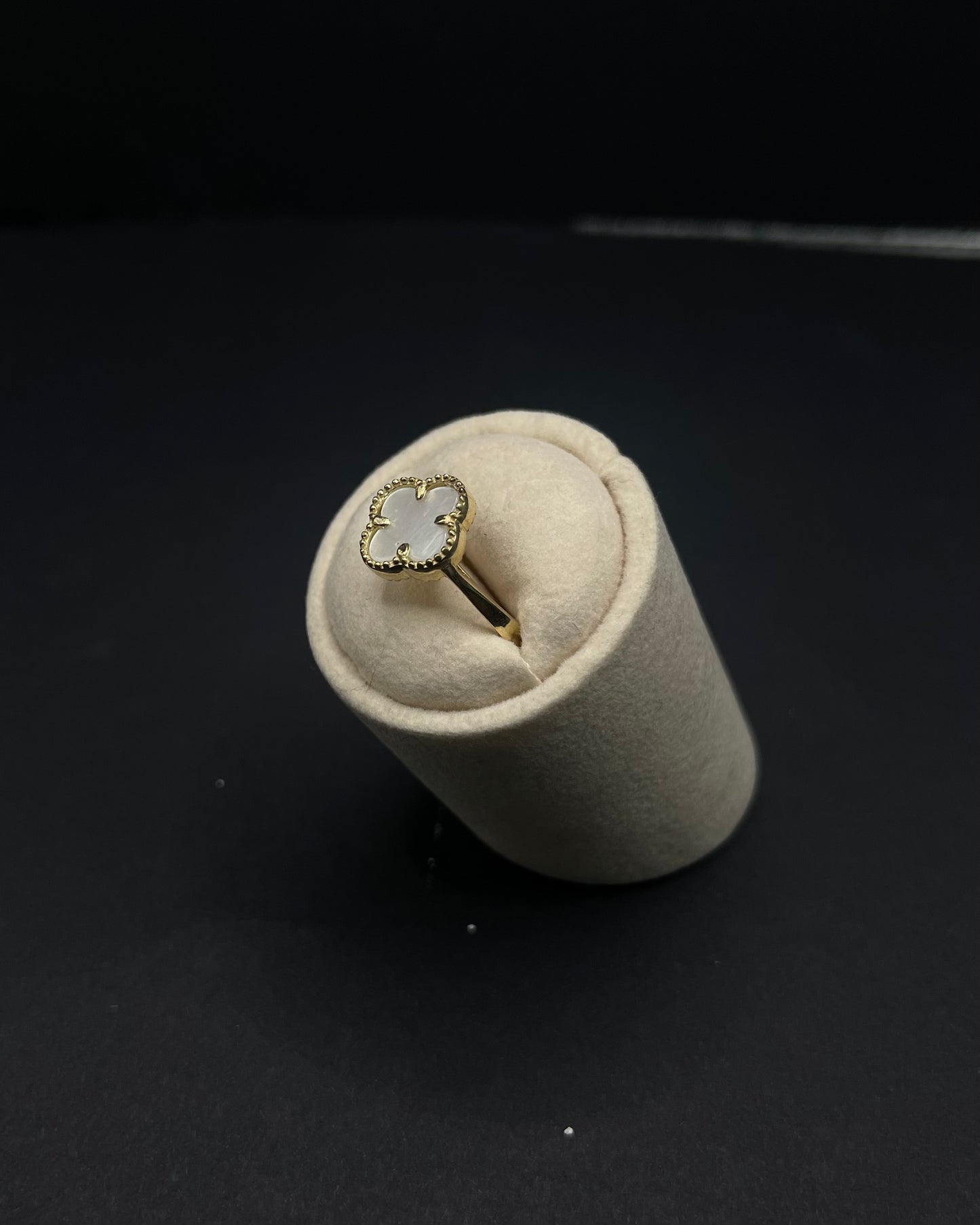 14k White Pearl Clover Leaf Ring