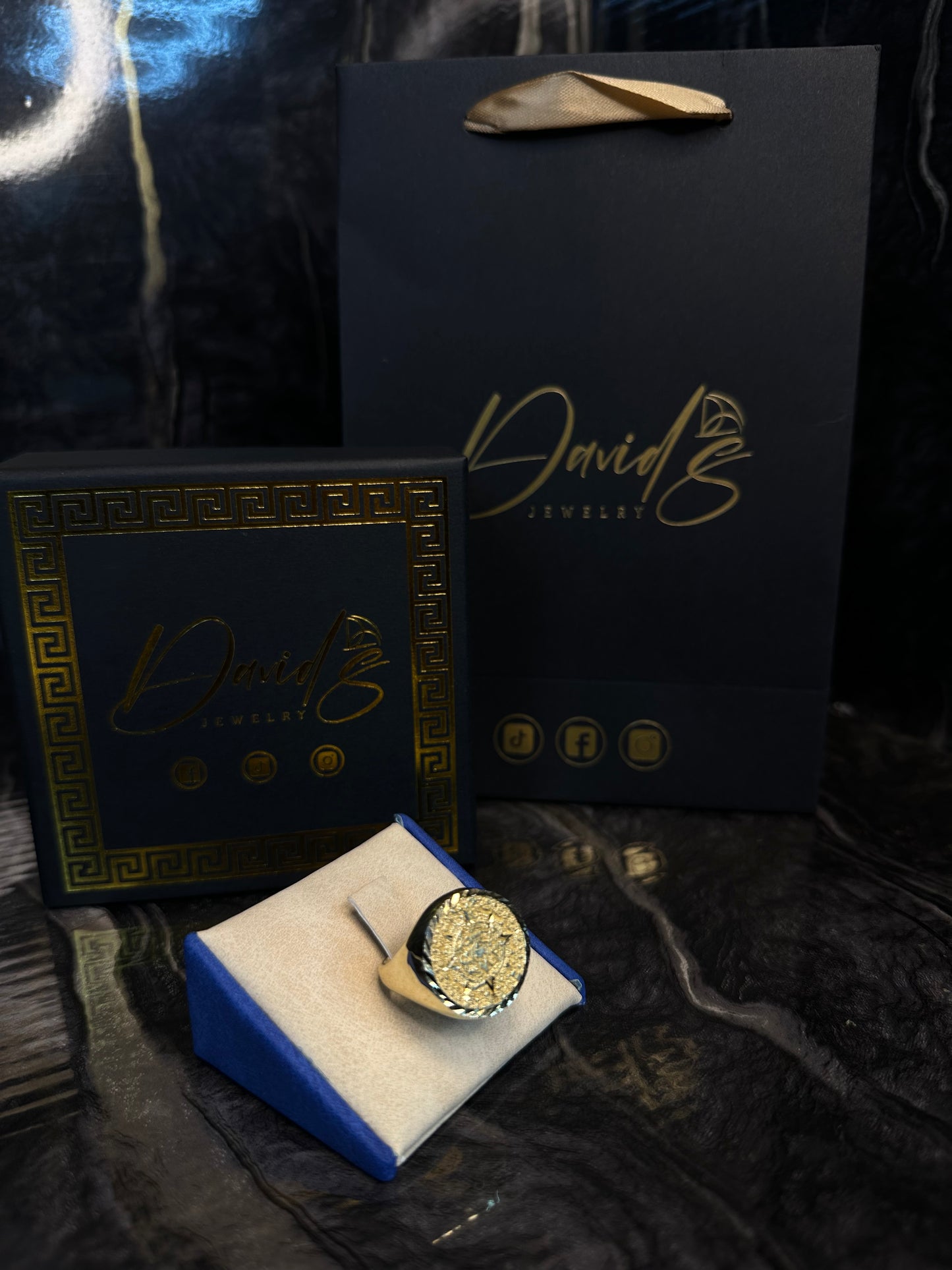 14K Round Aztec Calendar Men Ring