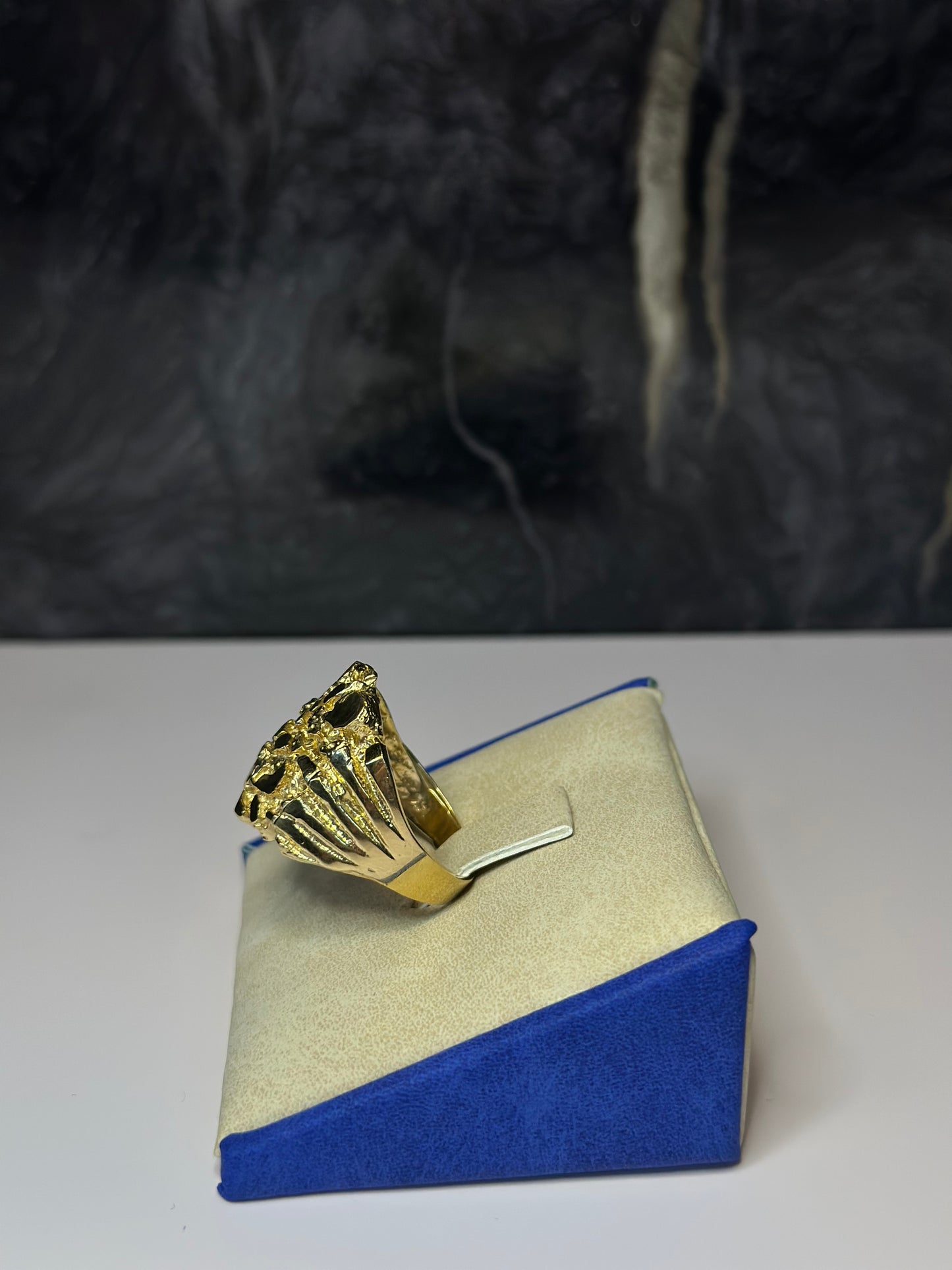 14K Long Square 3D Nugget Men Ring