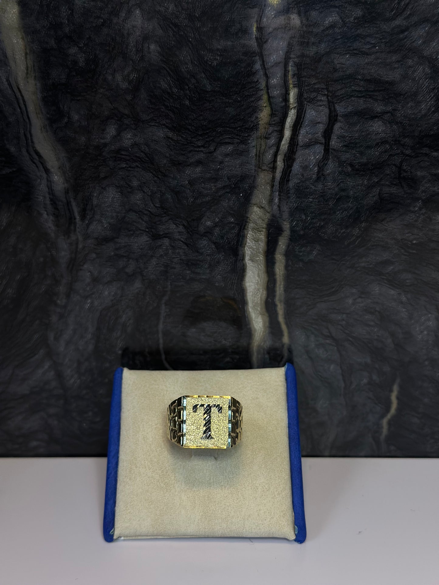 14K Initial “T” Nugget Men Ring