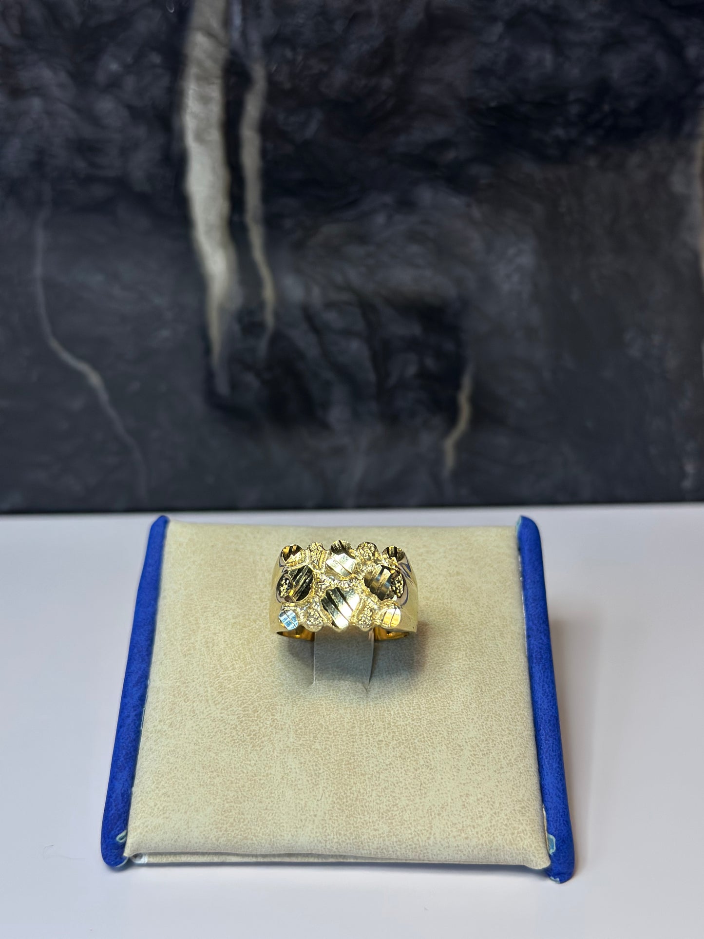 14K Rectangle 3D Nugget Men Ring