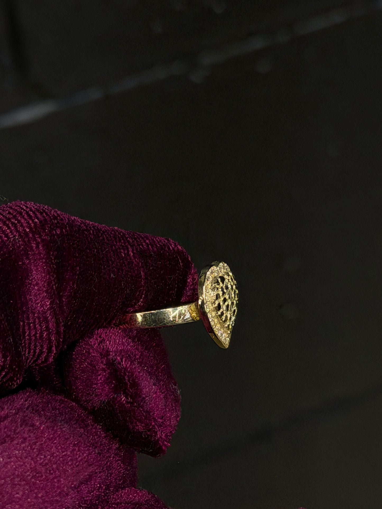 14k CZ Large Heart Nugget Ring