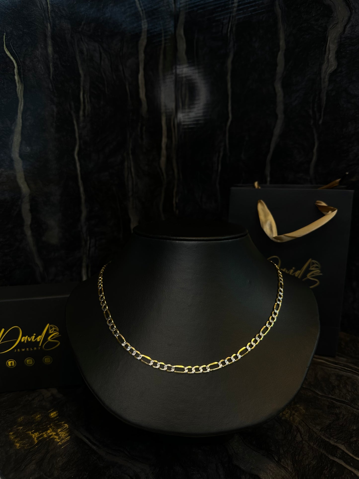 22” 14K Diamond Cut Figaro Chain