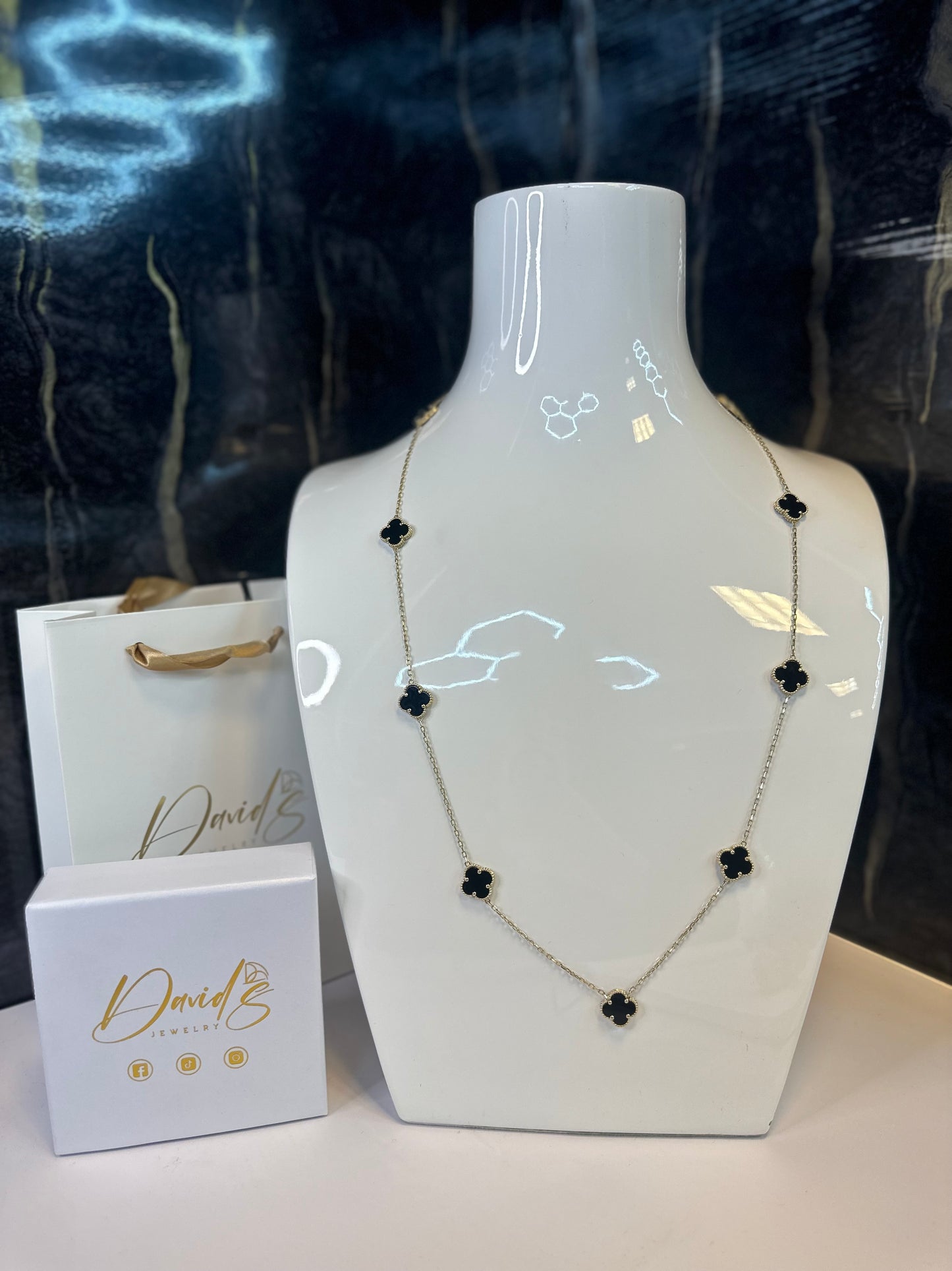 14K 30” Black Clover Adjustable Necklace