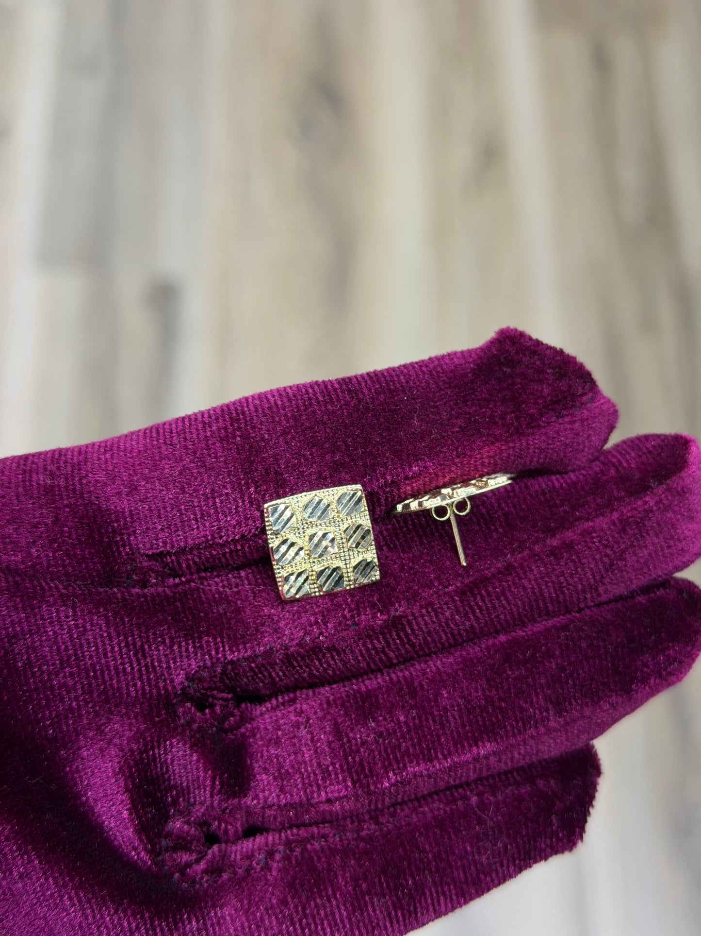 14K Square Nugget Earrings (13mm)