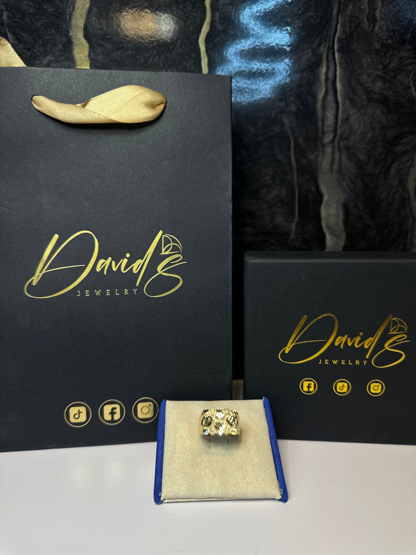 14K Rectangle 3D Nugget Men Ring