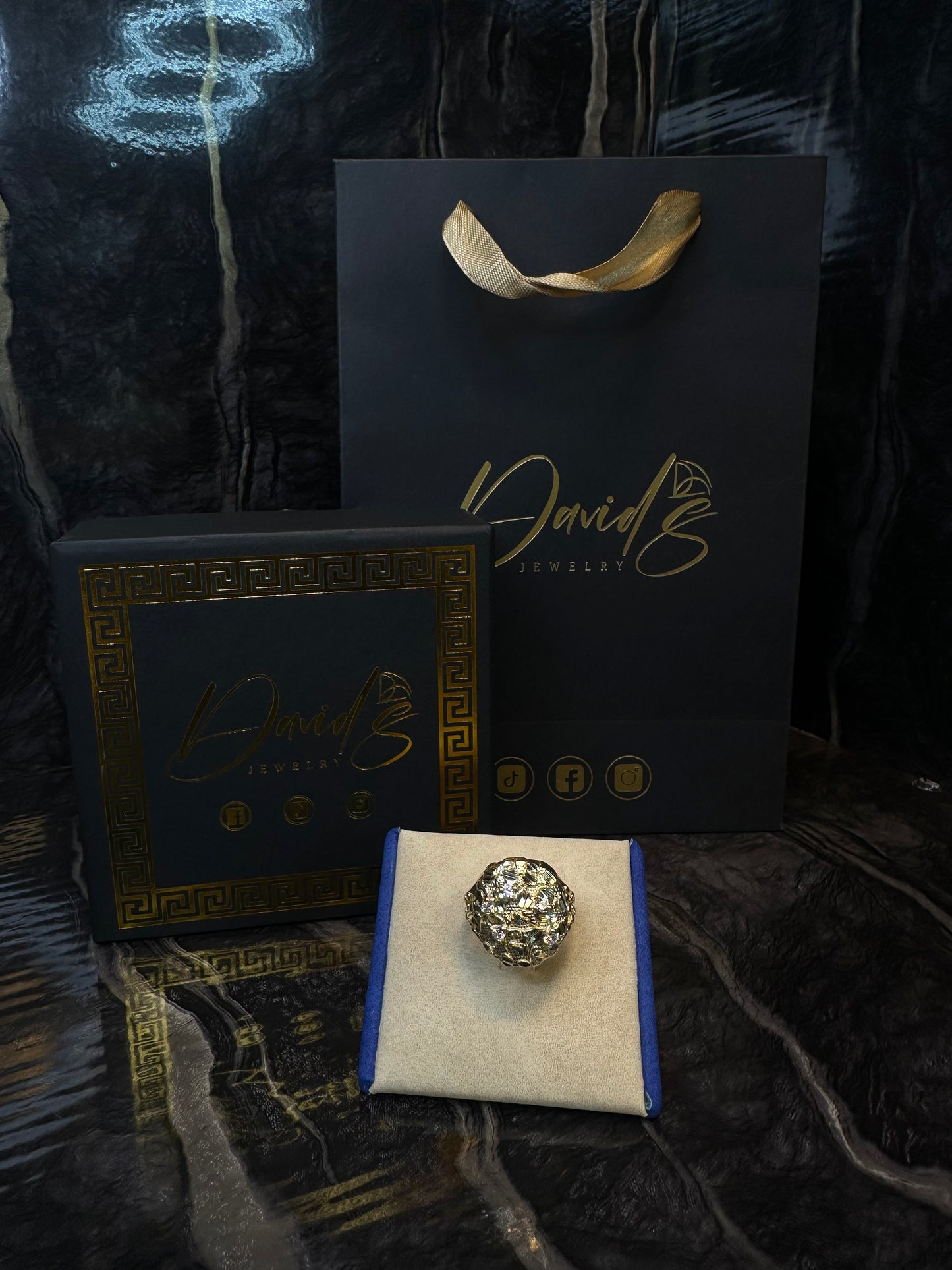 14K CZ Round Men Nugget Ring