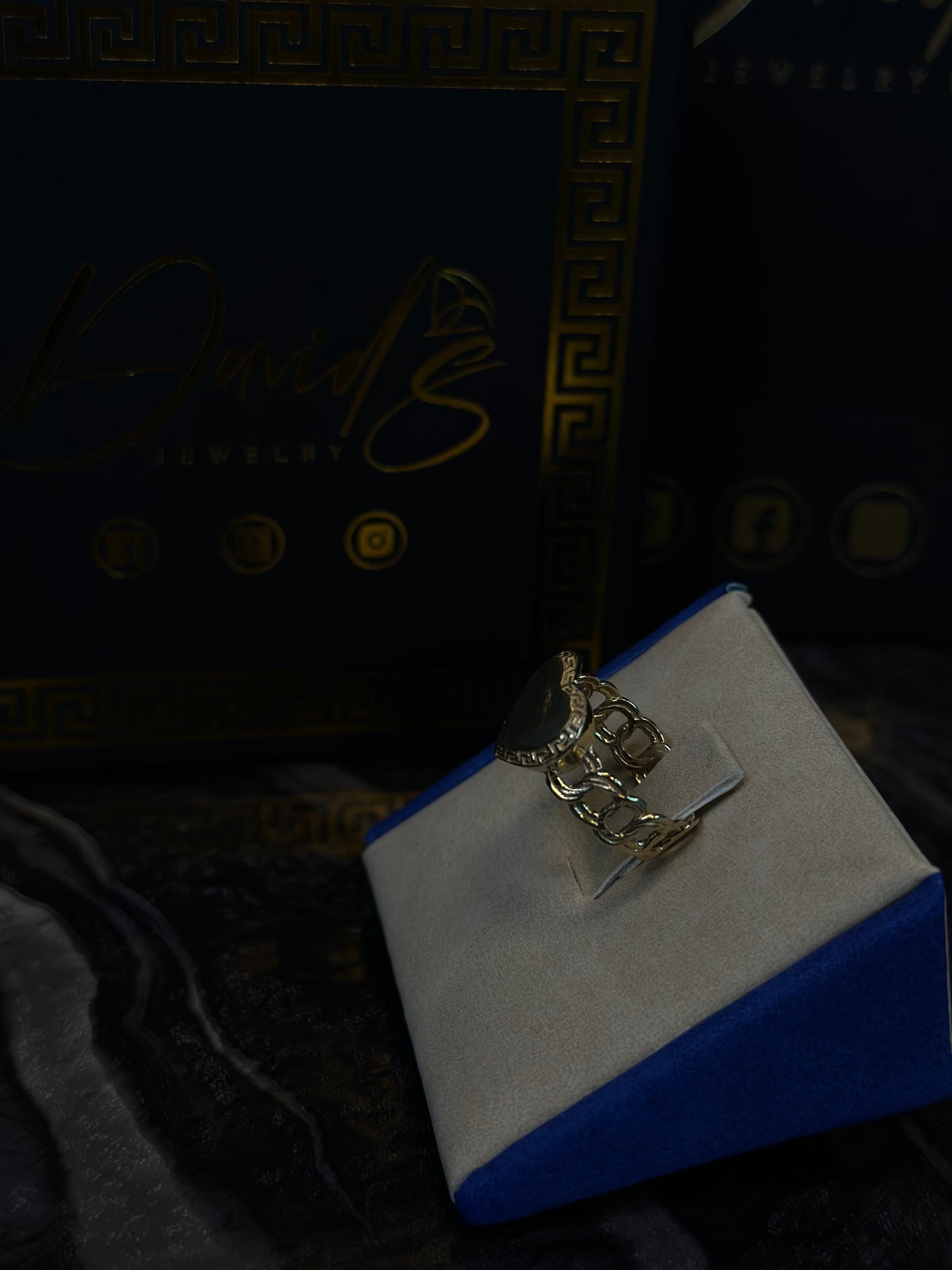 14k Chino Link Greek Key Heart Women Ring