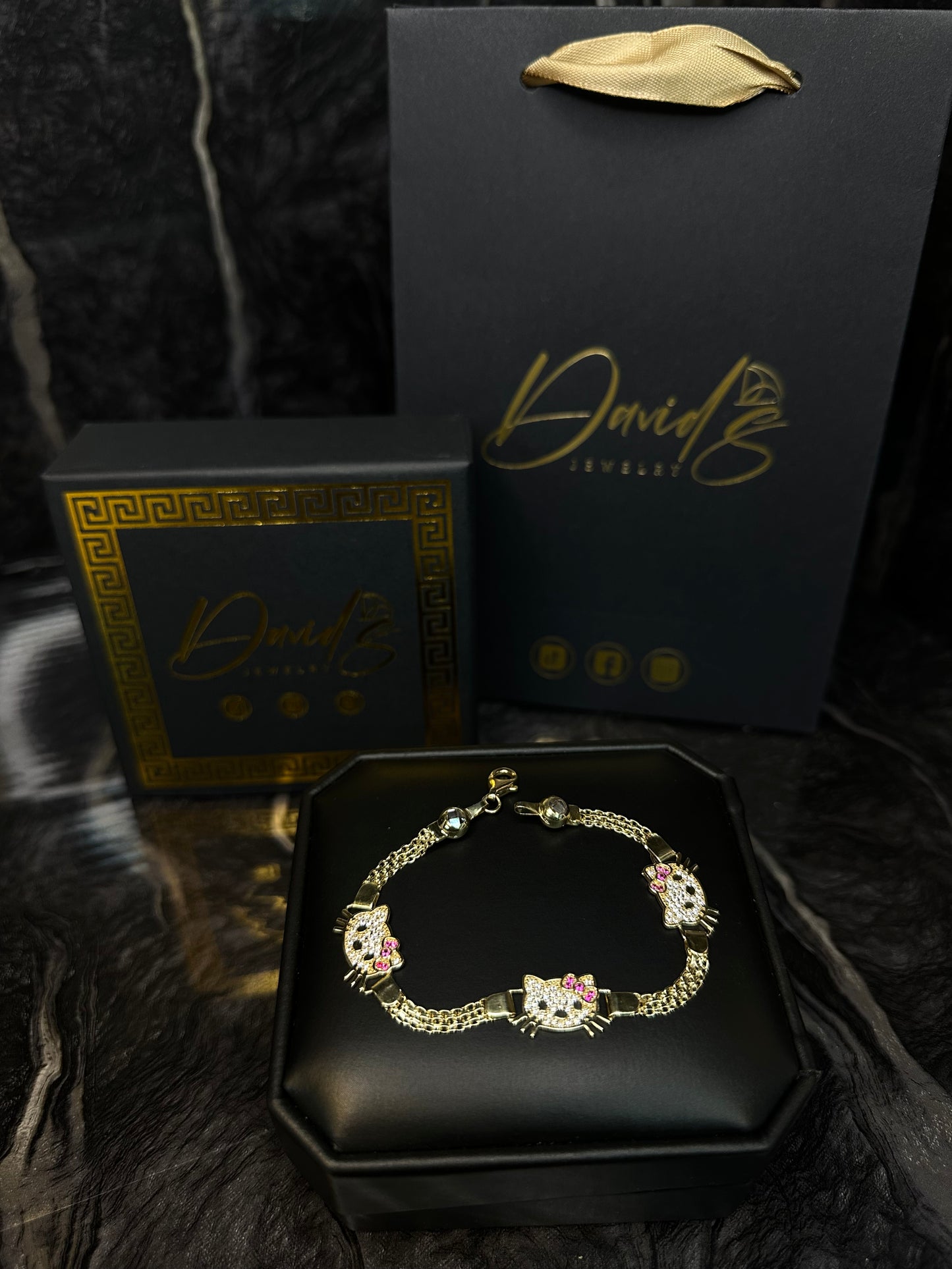 14K CZ Kitty Face Women Bracelet