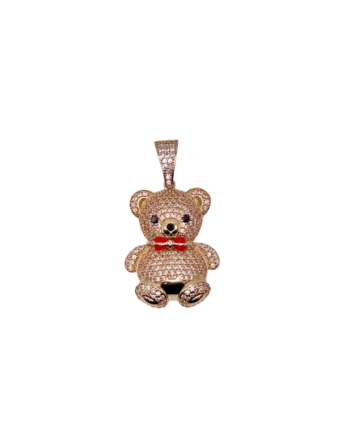 14K CZ Teddy Bear With Bow Tie Pendant