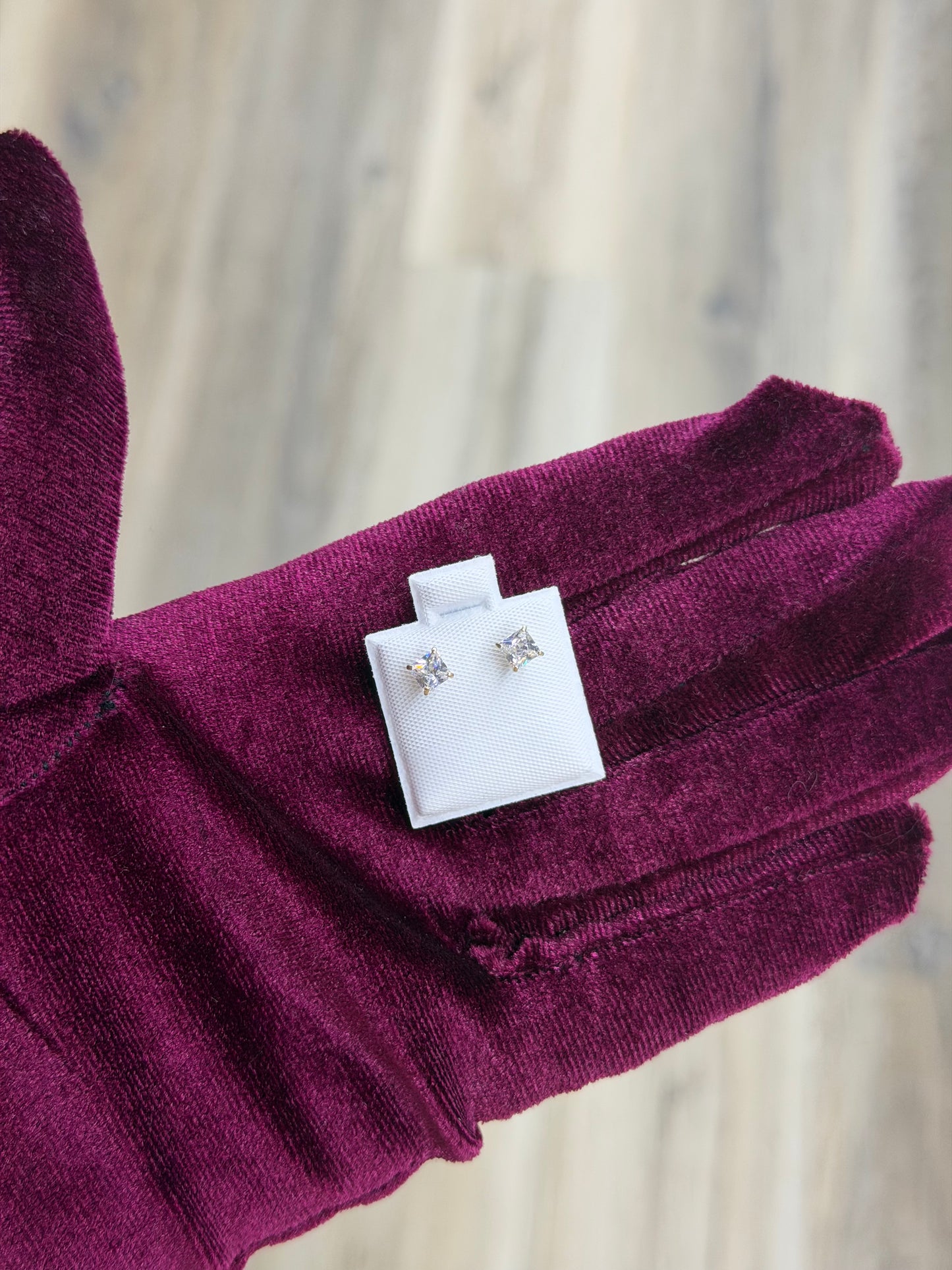 14k 4mm Square CZ Earrings