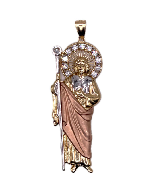 14K CZ Tri-Color San Judas Pendant