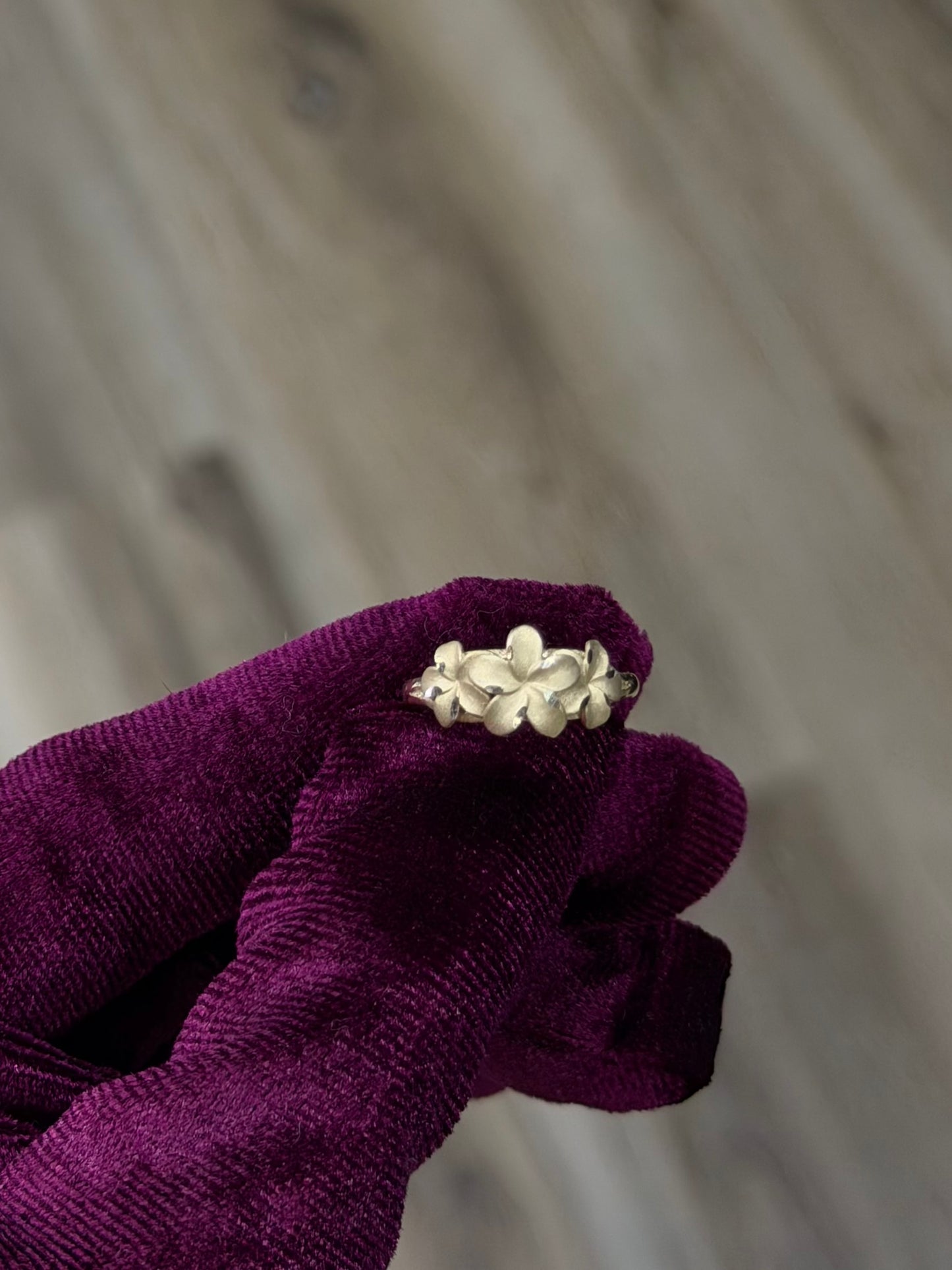 14K Three Hibiscus Flower Women Ring