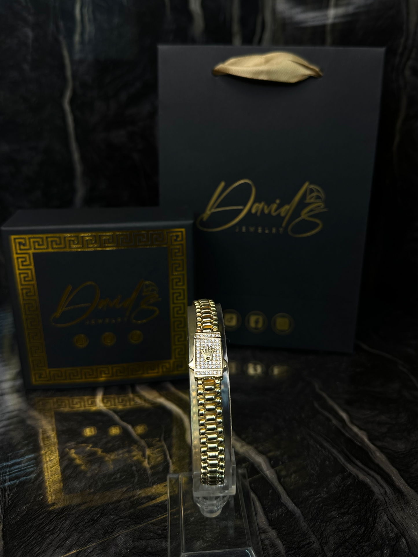 14K CZ Crown Jubilee Men Bracelet