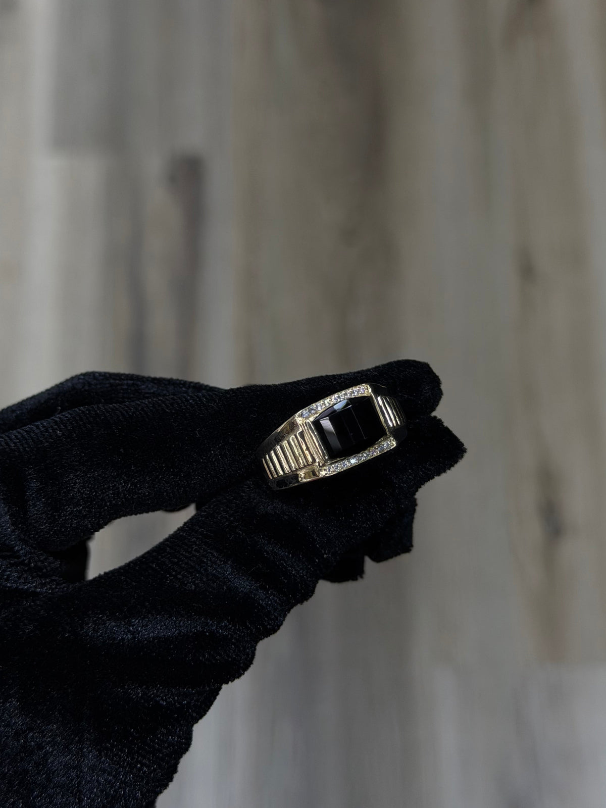 14K Onyx CZ Rectangle Men Ring