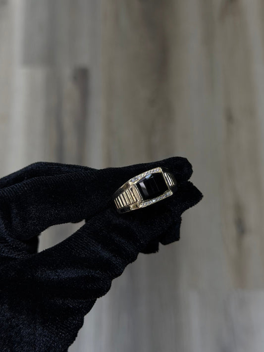 14K Onyx CZ Rectangle Men Ring