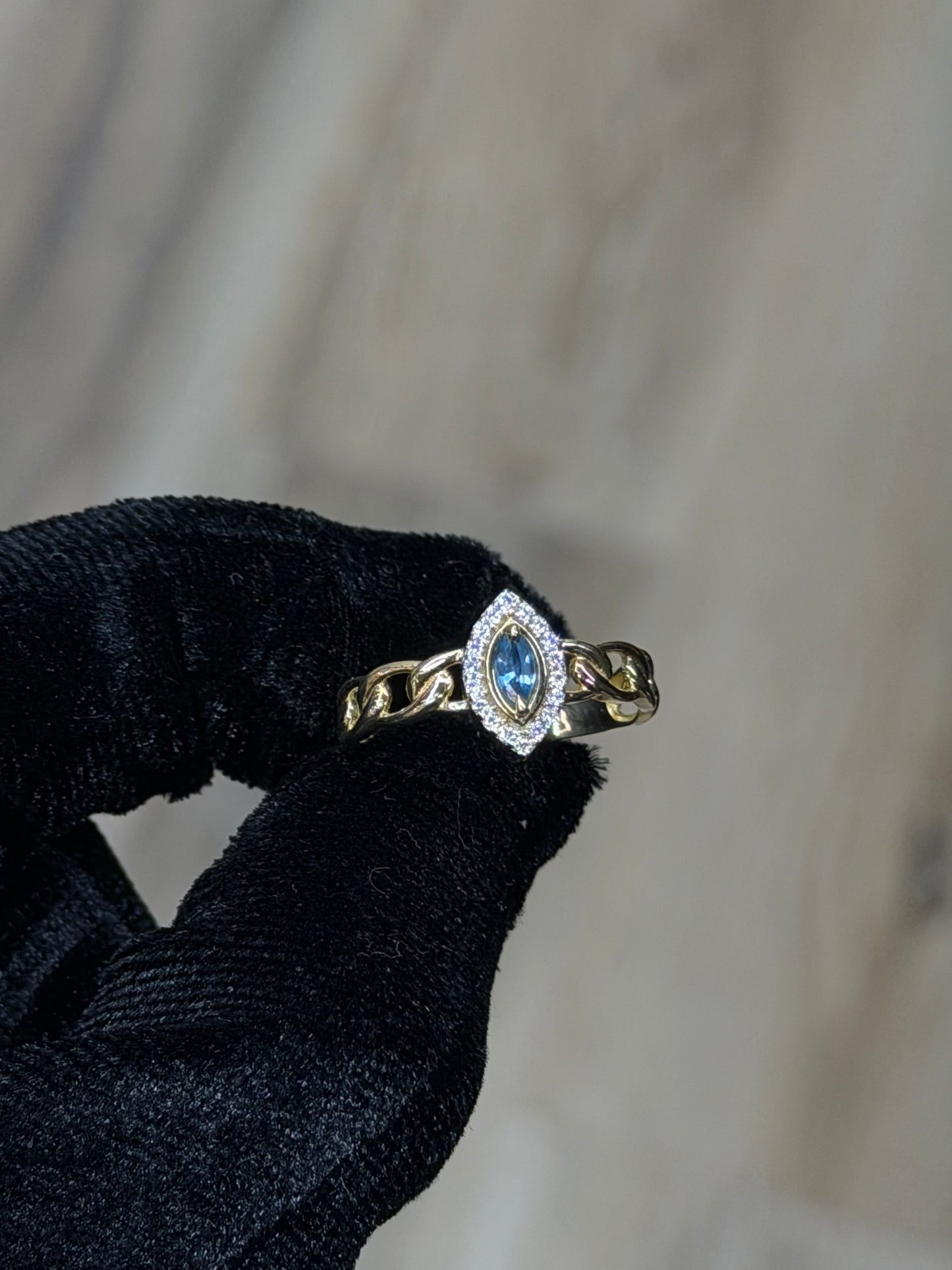 14K CZ Blue Marquise Women Ring