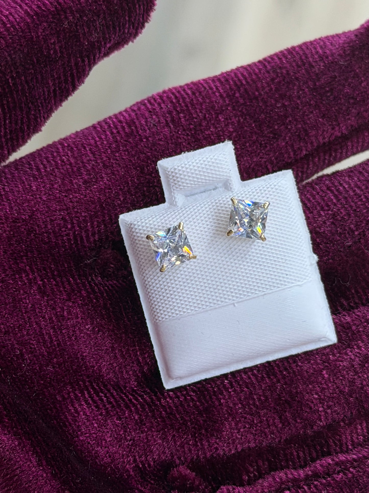 14k 5mm Square CZ Earrings