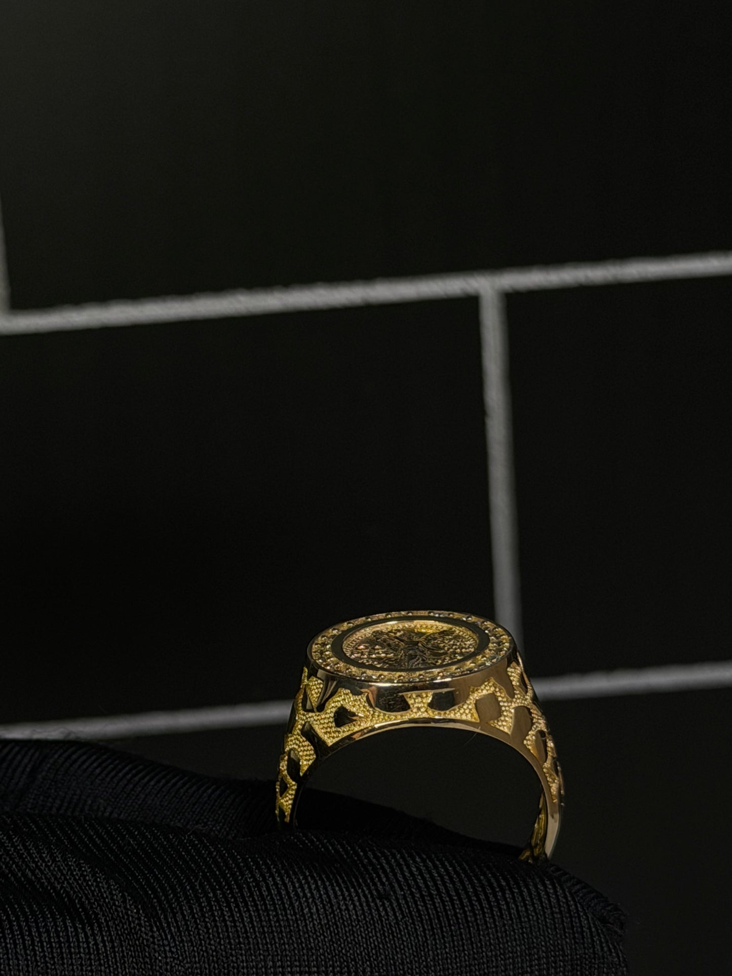 14K CZ Round Centenario Men Ring