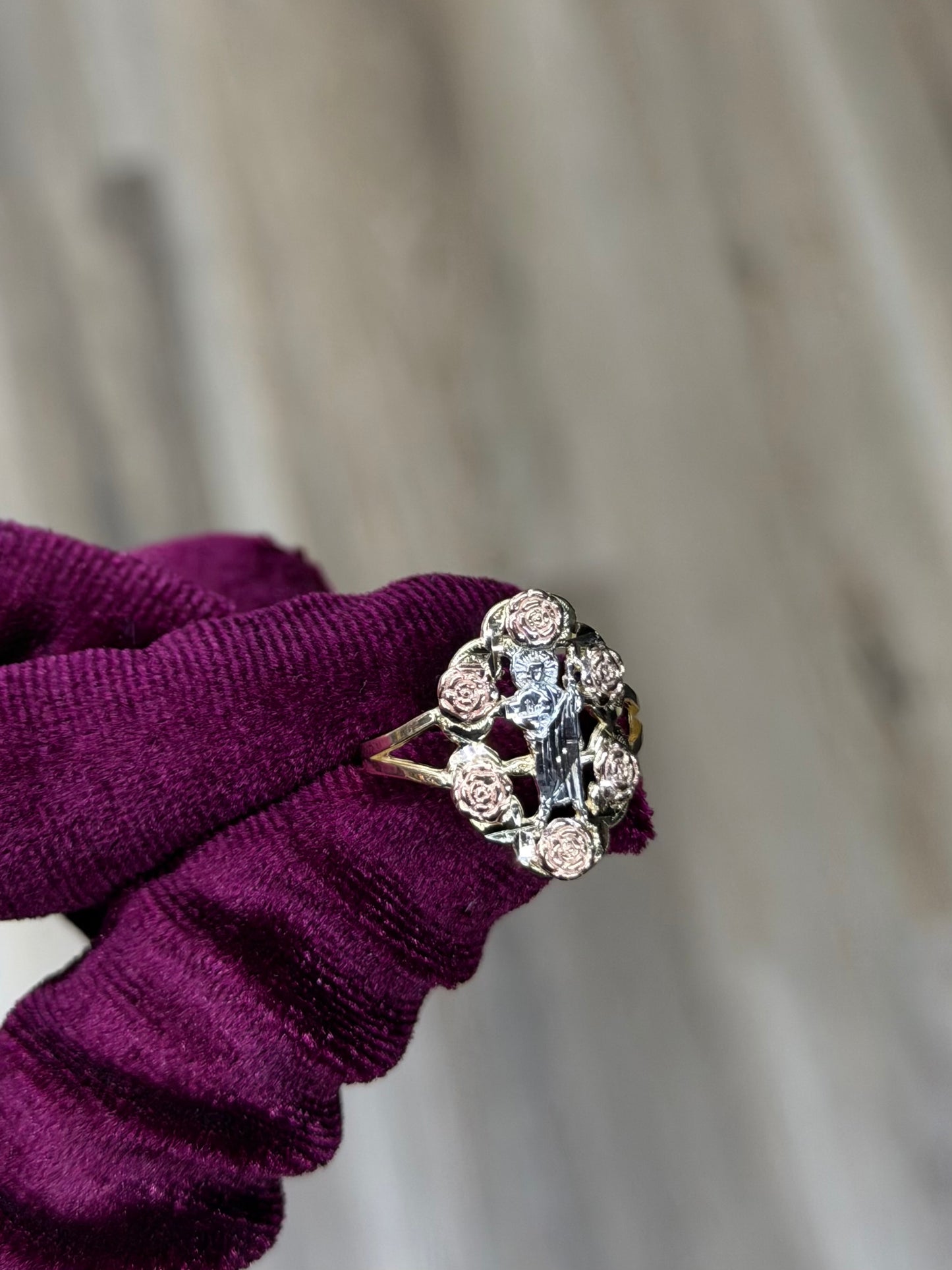 14K Tri-Color Oval San Judas Women Ring