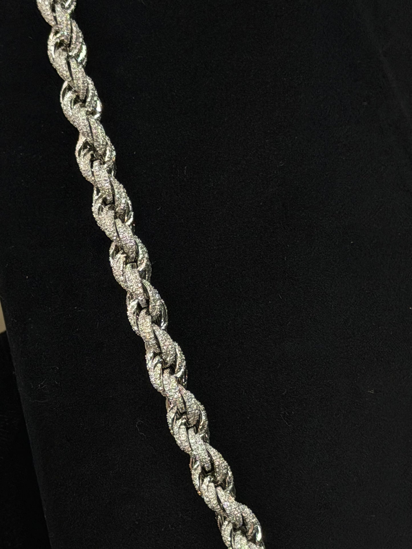 22" 8.5mm Silver Moissanite Rope Chain