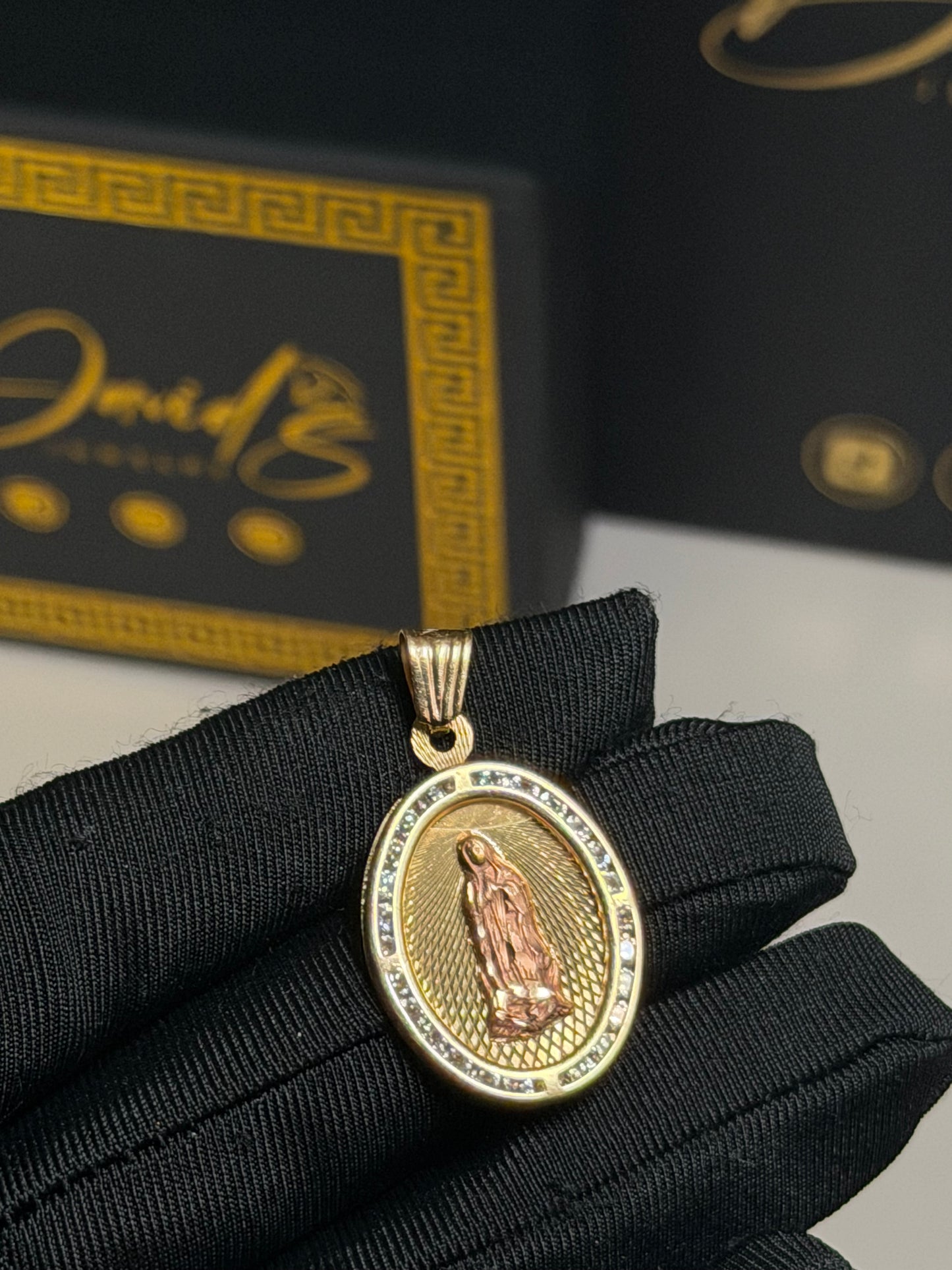 14K CZ Oval Virgen De Guadalupe Pendant