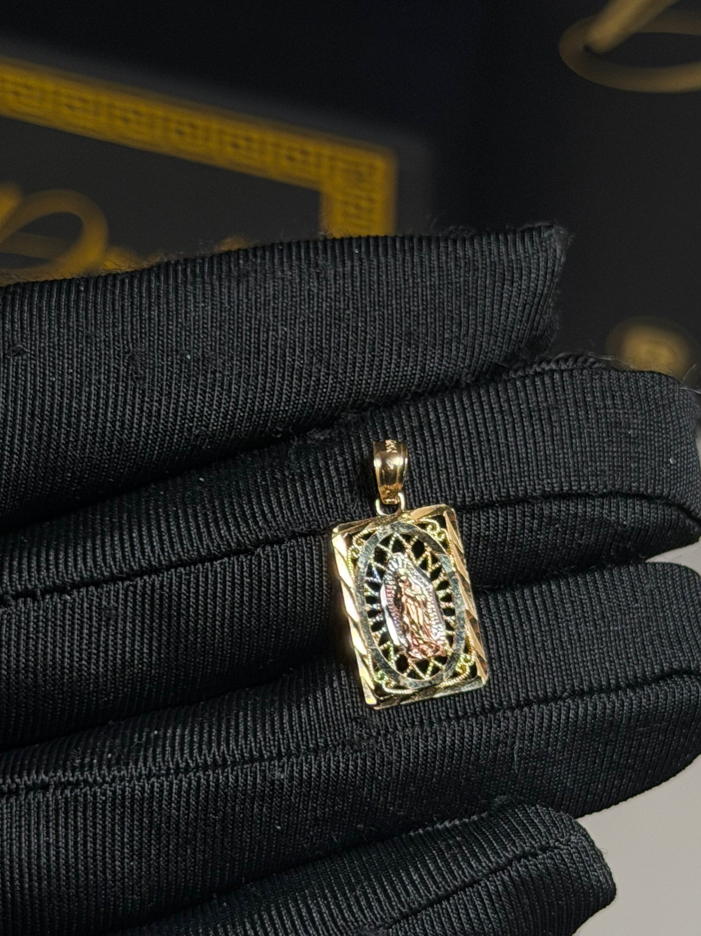 14K Rectangle Virgen De Guadalupe Pendant