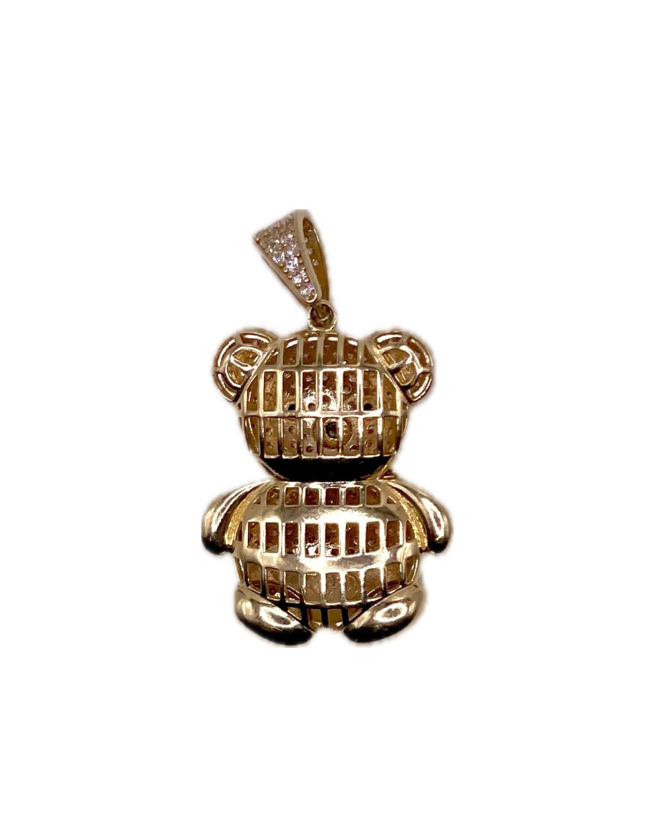 14K CZ Teddy Bear With Bow Tie Pendant