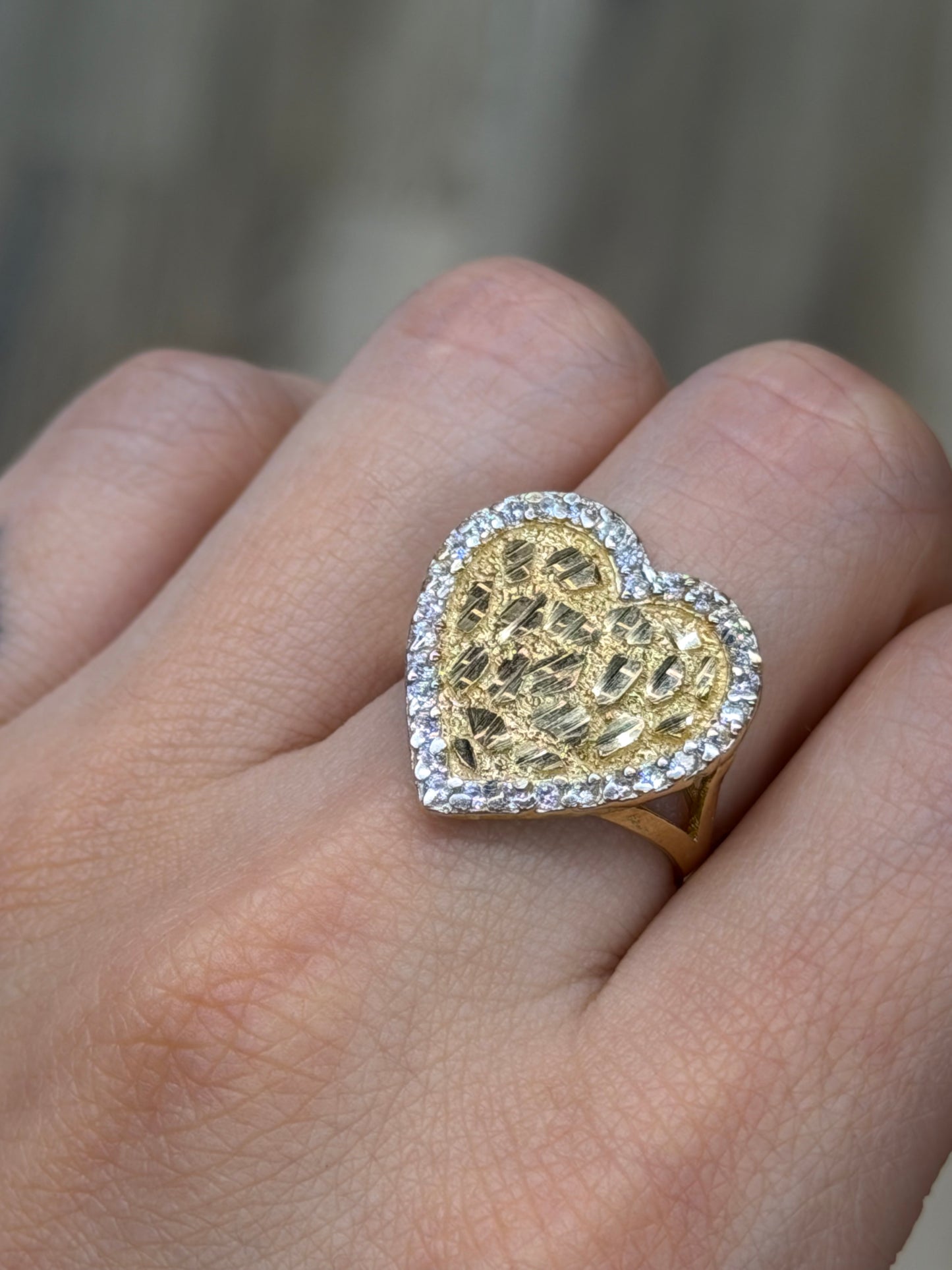 14K X-Large CZ Heart Nugget Ring