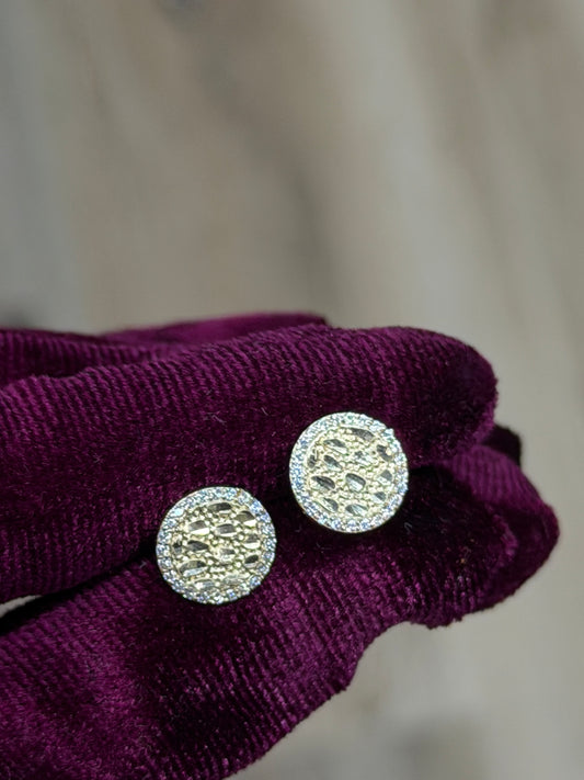 14K Small Round CZ Nugget Earrings (10mm)