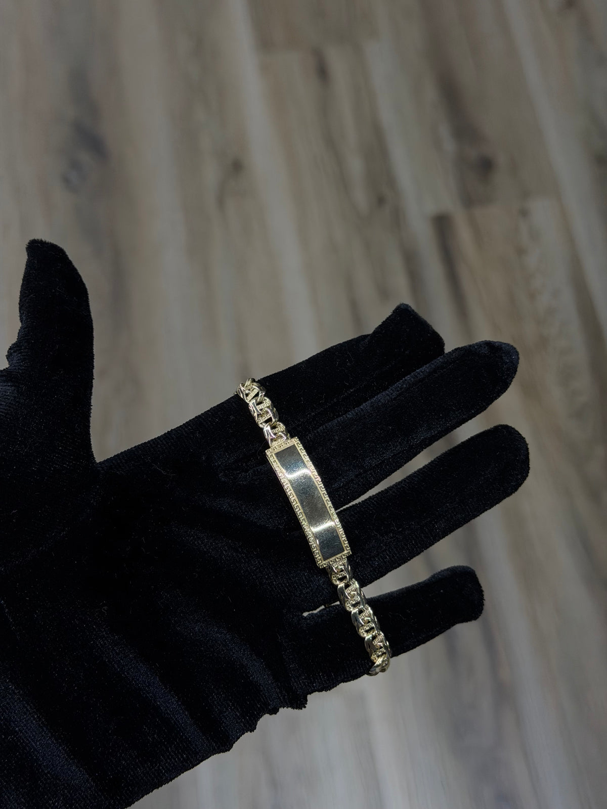 14K CZ Greek Key ID Chino Link Bracelet