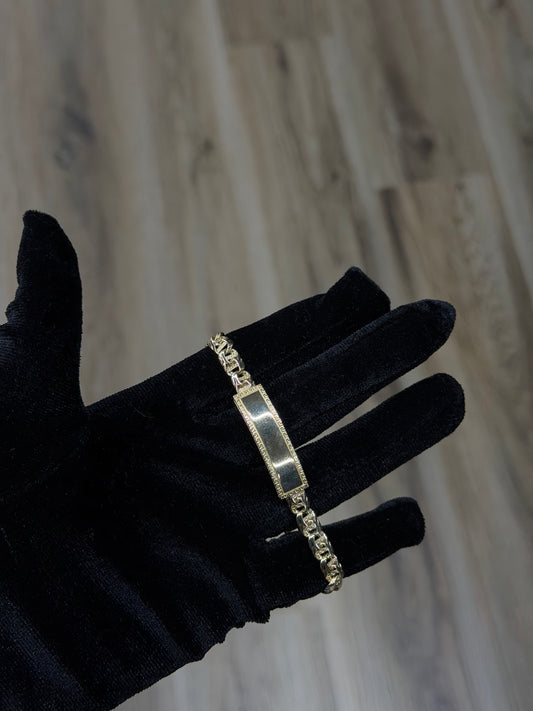 14K CZ Greek Key ID Chino Link Bracelet