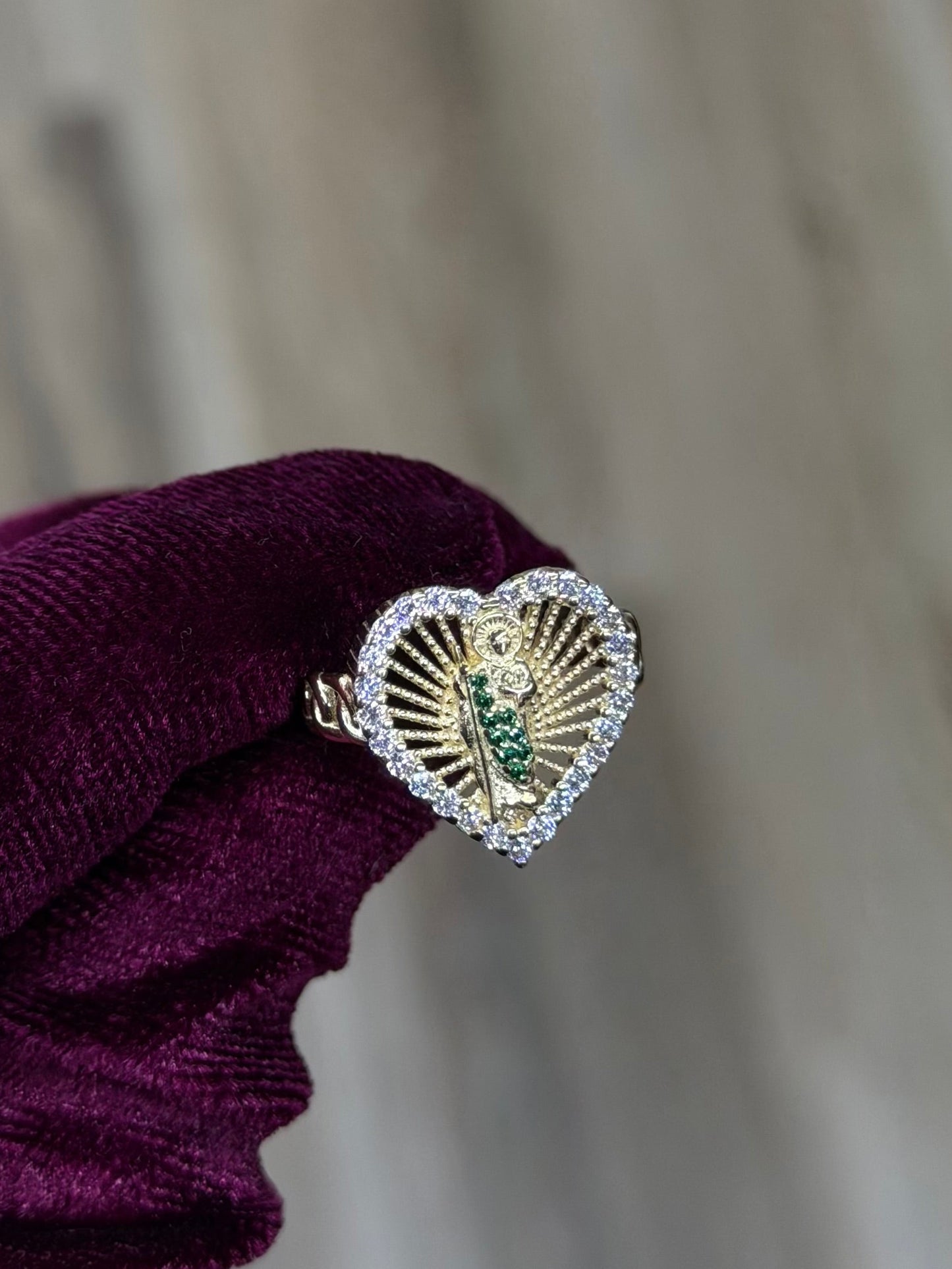 14K CZ Heart San Judas Women Ring