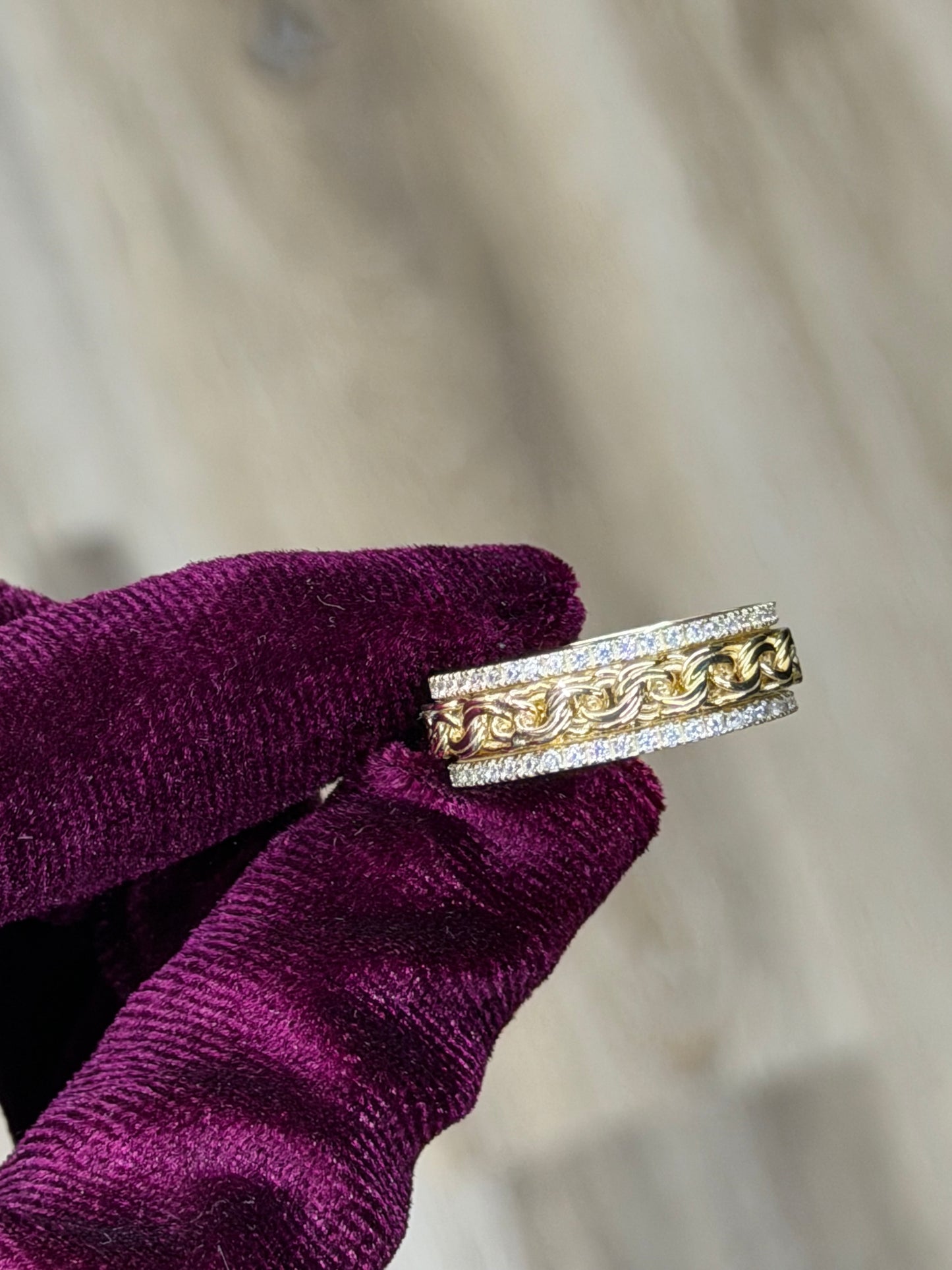 14K CZ Spinning Chino Link  Men Ring