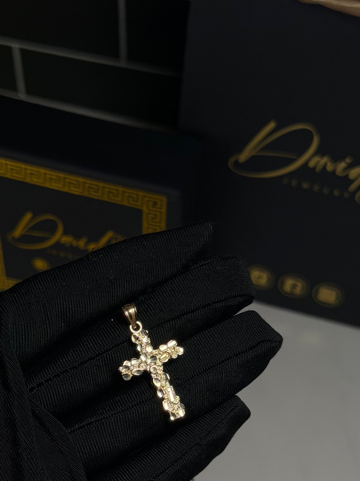 14K Nugget Cross Pendant