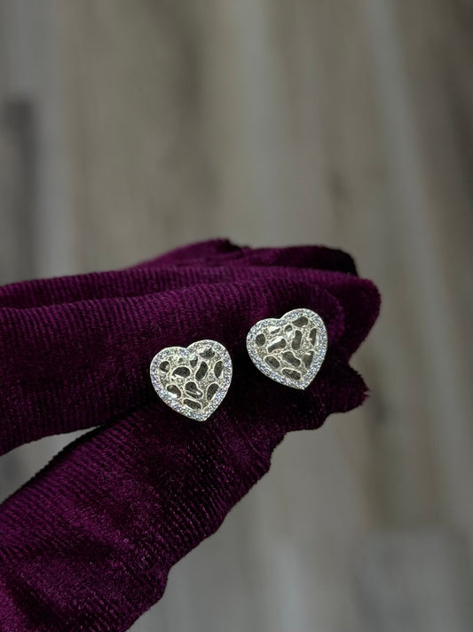 14K CZ Heart Nugget Earrings(11mm)