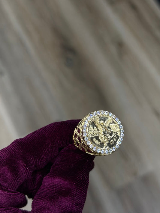 10K CZ Round Centenario Nugget Men Ring
