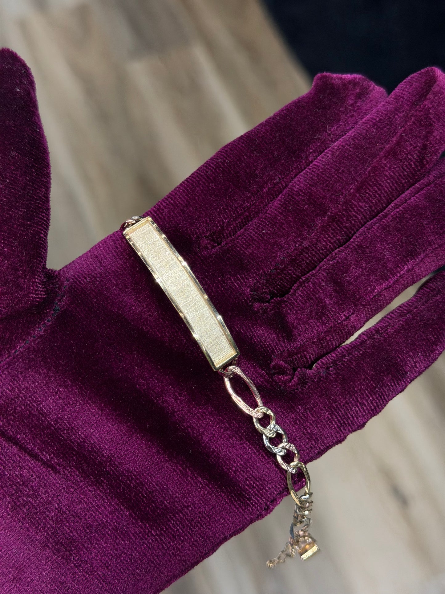 10K Tri-Color Figaro ID Bracelet