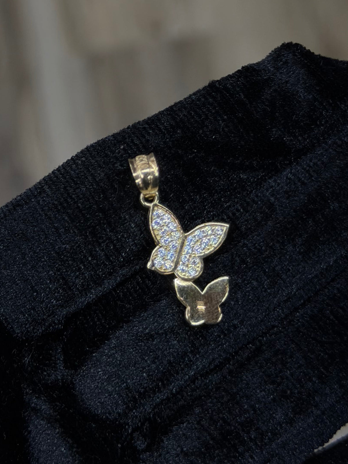 14K CZ Double Butterfly Pendant