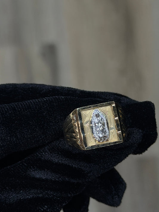 14K Virgen De Guadalupe Two Tone Men Ring