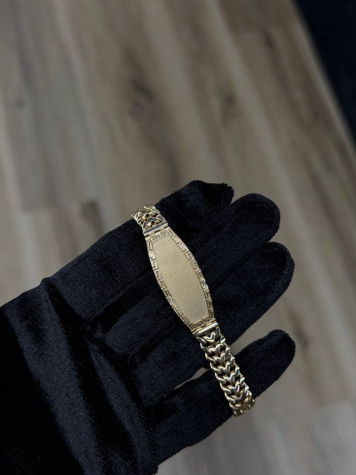 14K Greek Key Oval Petatillo ID Bracelet