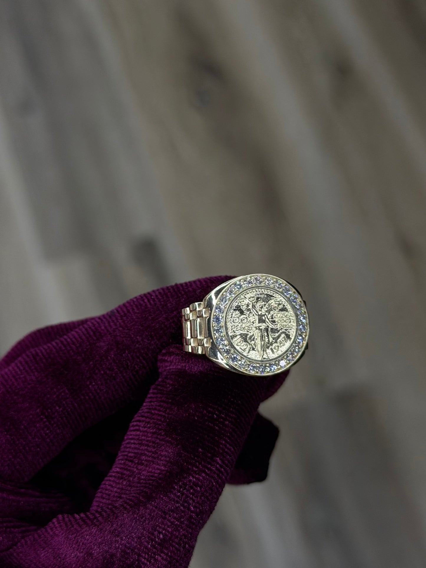 14K CZ Round Centenario Jubilee Men Ring