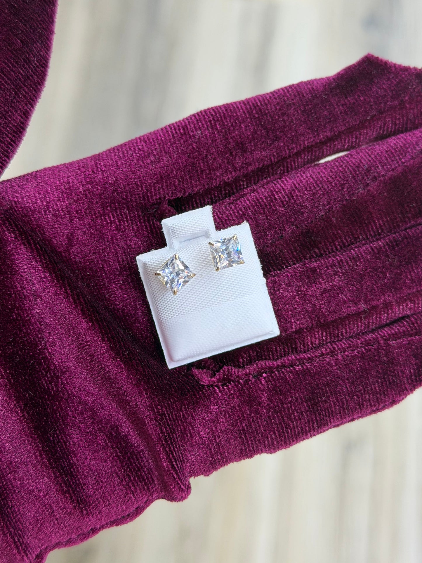 14k 5mm Square CZ Earrings